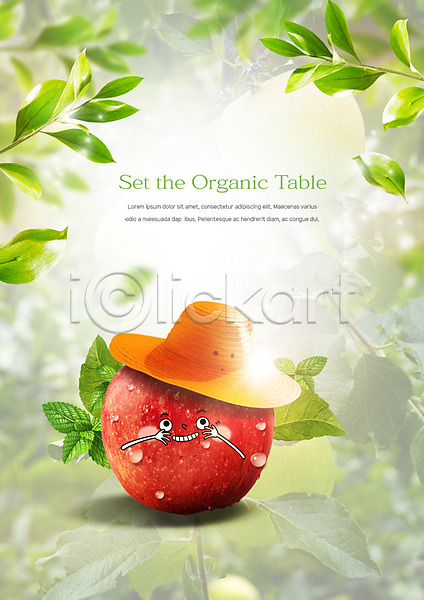 사람없음 PSD 편집이미지 나뭇잎 농작물 밀짚모자 사과 유기농 음식 음식캐릭터