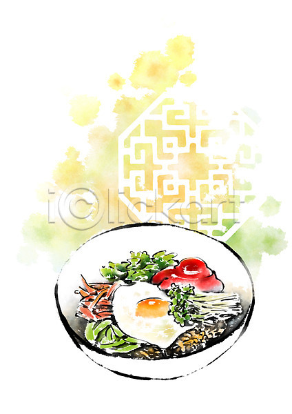 사람없음 PSD 일러스트 계란프라이 그릇 나물 비빔밥 음식 전통문양 전통음식 캘리그라피 한국전통 한식