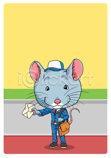 사람없음 PSD 일러스트 동물 동물캐릭터 들기 우체부 의인화 쥐 직업 직업체험 편지 한마리