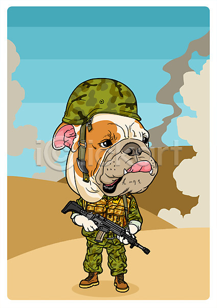 사람없음 PSD 일러스트 군복 군인 동물 동물캐릭터 들기 불독 의인화 전쟁 직업 직업체험 총 한마리