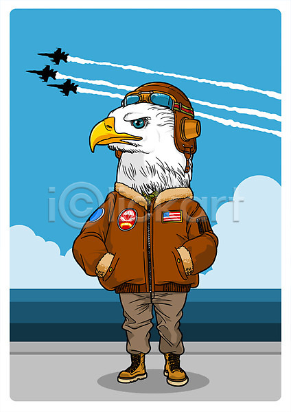 사람없음 PSD 일러스트 공군 구름(자연) 독수리 동물 동물캐릭터 비행기 의인화 직업 직업체험 파일럿 한마리