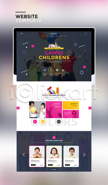 남자 서양인 어린이 어린이만 여러명 여자 외국인 한국인 흑인 PSD 사이트템플릿 웹템플릿 템플릿 교육 글로벌 분홍색 블록 어린이교육 태블릿 홈페이지 홈페이지시안