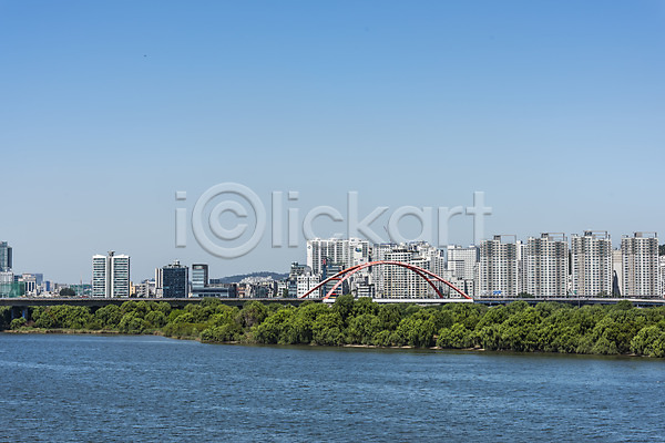 사람없음 JPG 포토 강 건물 나무 다리(건축물) 빌딩 서강대교 서울 야외 주간 풍경(경치) 하늘 한강