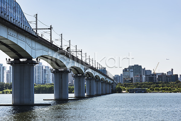 사람없음 JPG 포토 강 건물 나무 다리(건축물) 당산철교 서울 야외 주간 풍경(경치) 하늘 한강