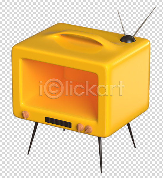 사람없음 3D PNG 디지털합성 입체 편집이미지 3D소스 노란색 텔레비전 편집 편집소스 한개