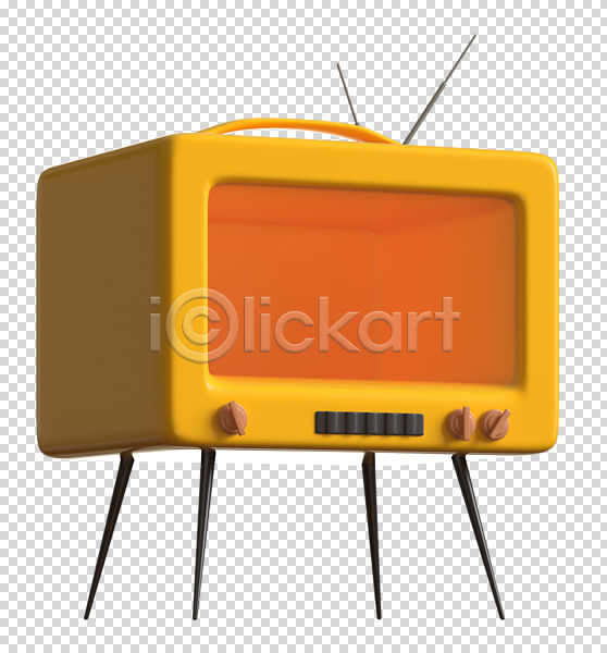 사람없음 3D PNG 디지털합성 입체 편집이미지 3D소스 노란색 텔레비전 편집 편집소스 한개