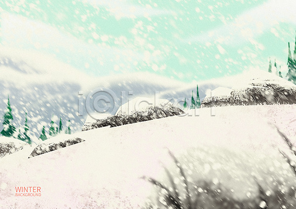 사람없음 PSD 일러스트 겨울 겨울배경 겨울산 계절백그라운드 나무 눈(날씨) 눈보라 바위 백그라운드 풍경(경치)