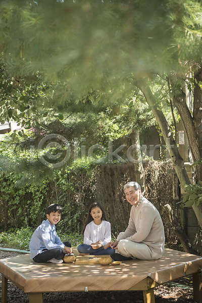 10대 60대 남자 노년 세명 어린이 여자 한국인 JPG 아웃포커스 앞모습 옆모습 포토 가부좌 가족 나무 미소(표정) 바둑 손녀 손자 안면도 앉기 야외 응시 전신 주간 평상 한국 할아버지
