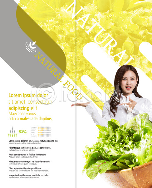 신선 20대 여자 한국인 PSD 템플릿 2단접지 내지 리플렛 북디자인 북커버 상반신 상추 안내 음식 출판디자인 팜플렛 편집 표지디자인
