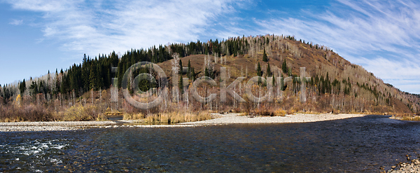 흐름 사람없음 JPG 포토 해외이미지 가을 강 개울 나무 물 바위 산 속도 숲 야외 잎 자연 장면 조약돌 초록색 파란색 풍경 하늘 해외202004 해외포토