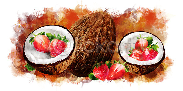 사람없음 JPG 포토 해외이미지 갈색 디저트 딸기 빨간색 수채화(물감) 코코넛 클립아트 해외202004