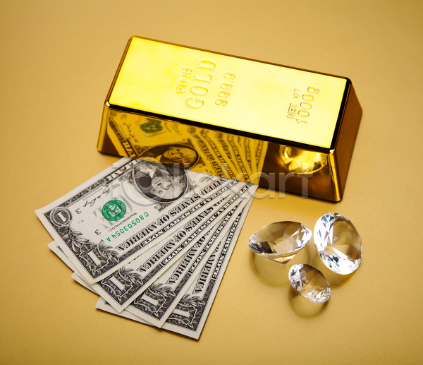 사람없음 JPG 포토 해외이미지 1달러 금괴 금융 노란배경 다이아몬드 달러 실내 외화 지폐 해외202004 황금