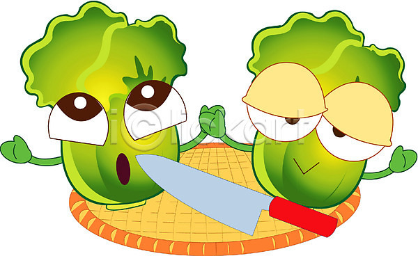 사람없음 EPS 일러스트 배추 식물 식재료 식칼 음식캐릭터 채소 채소캐릭터 칼 캐릭터 클립아트