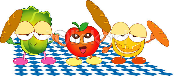 사람없음 EPS 일러스트 과일 귤 미소(표정) 바게트 배추 빵 사과(과일) 식물 웃음 음식캐릭터 제빵 채소 채소캐릭터 캐릭터 클립아트 호박