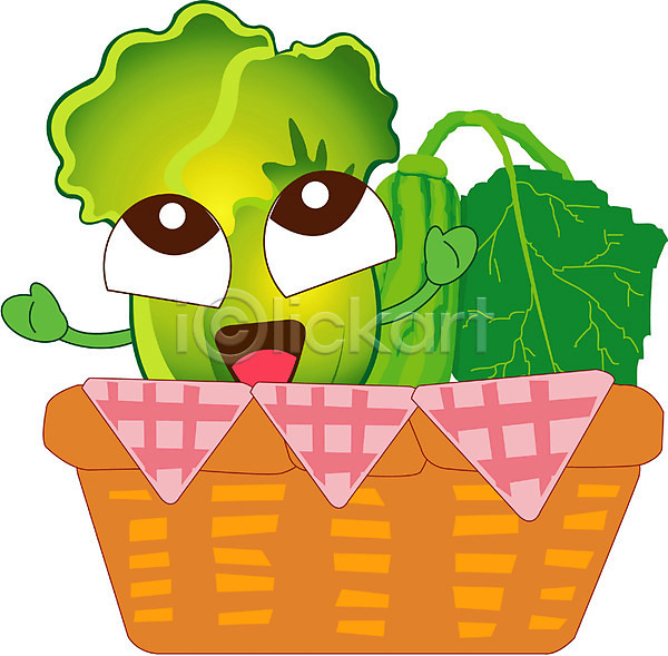 사람없음 EPS 일러스트 미소(표정) 바구니 배추 식물 식재료 웃음 음식캐릭터 채소 채소캐릭터 캐릭터 클립아트 호박