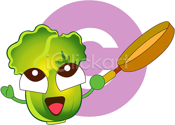 사람없음 EPS 일러스트 미소(표정) 배추 식물 식재료 웃음 음식캐릭터 채소 채소캐릭터 캐릭터 클립아트 프라이팬