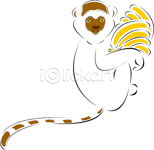 사람없음 EPS 아이콘 동물 바나나 야생동물 여우원숭이 원숭이 육지동물 척추동물 클립아트 포유류 한마리