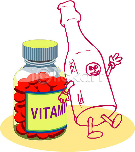 사람없음 EPS 일러스트 병(담는) 비타민(영양소) 비타민제 알약 약 약병 오브젝트 웰빙 의료용품 의학 치료 클립아트