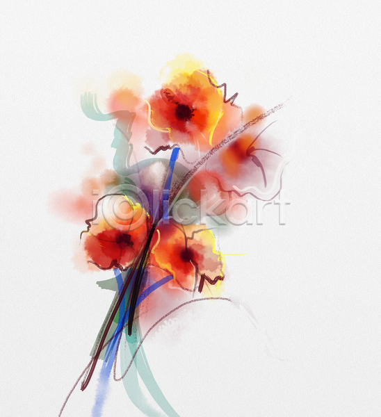 사람없음 JPG 포토 해외이미지 그림 꽃 미술 번짐 손그림 수채화(물감) 양귀비 해외202004