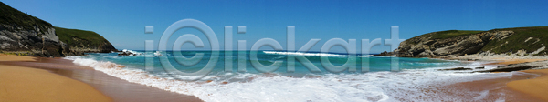 떨어짐 뜨거움 휴식 사람없음 JPG 포토 해외이미지 계절 급류 모래 물 바다 백그라운드 서핑 스페인 여행 자연 파노라마 파도 파라다이스 파란색 하늘 해외202004 햇빛 휴가