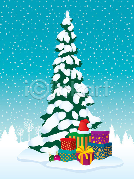 추위 축하 사람없음 JPG 포토 해외이미지 12월 가문비나무 겨울 산타모자 서리 선물 선물상자 야외 언덕 자연 종이 크리스마스 크리스마스선물 크리스마스장식 크리스마스트리 포장 풍경(경치) 해외202004 흰색
