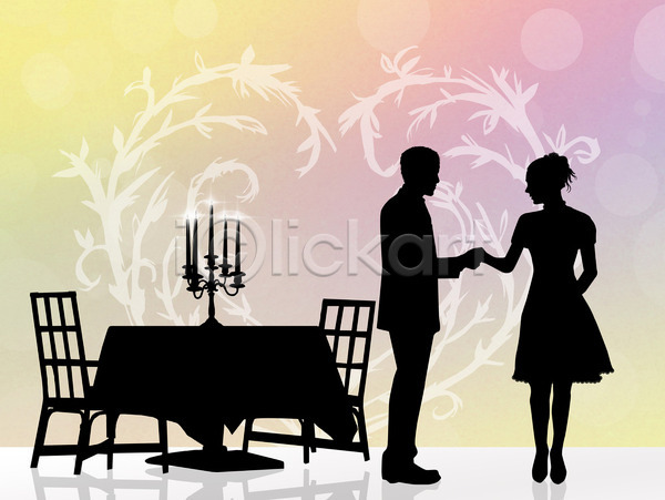 사랑 사람없음 JPG 실루엣 일러스트 포토 해외이미지 기념 새해 식당 약혼 이벤트 저녁식사 제안 커플 키스 탁자 토스트 해외202004