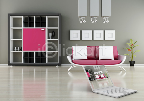 사람없음 JPG 포토 해외이미지 가구 노트북 분홍색 소파 의자 장식장 주택 해외202004 회색