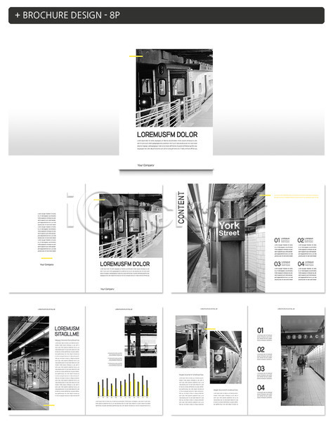 사람없음 INDD ZIP 인디자인 템플릿 흑백 뉴욕 전철 팜플렛