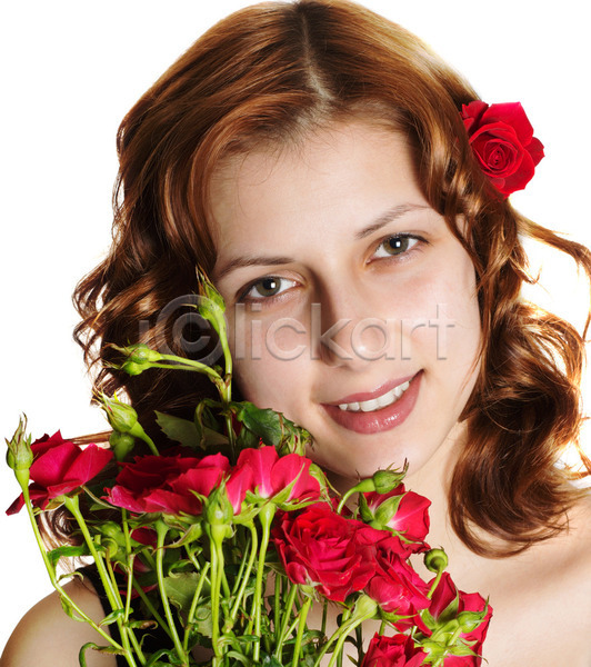 우아함 화려 백인 사람 여자 한명 JPG 포토 해외이미지 1 고립 꽃 꽃다발 꽃잎 빨간색 얼굴 장미 피부 해외202004 흰색