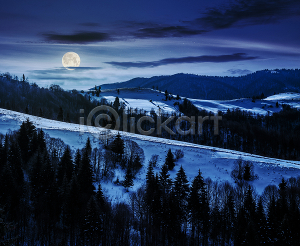 사람없음 JPG 포토 해외이미지 겨울 달 보름달 산 설원 야간 야외 파란색 풍경(경치) 하늘 해외202004