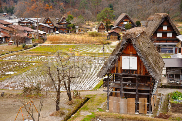 사람없음 JPG 포토 해외이미지 건물 건축양식 겨울 계곡 랜드마크 마을 명승지 산 세계문화유산 아시아 일본 자연 주택 해외202004