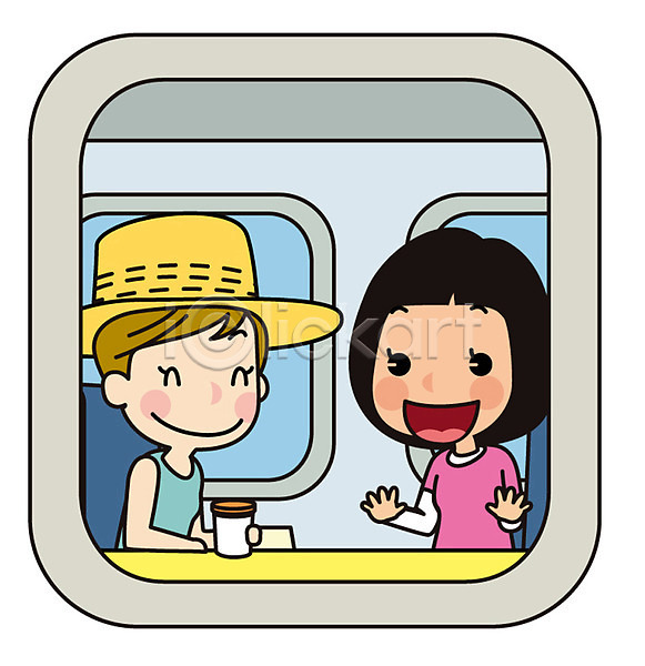 두명 성인 여자 AI(파일형식) 일러스트 기차 대화 상반신 여행 유럽 창밖 친구 커피 해외여행