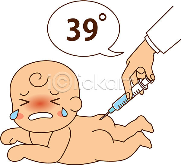 남자 신체부위 아기 한명 AI(파일형식) 일러스트 감기(질병) 고열 손 열 예방 예방접종 잡기 전신 주사기 질병