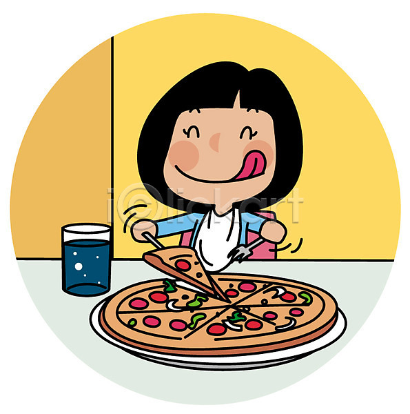 성인 여자 한명 AI(파일형식) 일러스트 맛있는 먹기 상반신 여행 유럽 유럽여행(여행) 이탈리아 피자