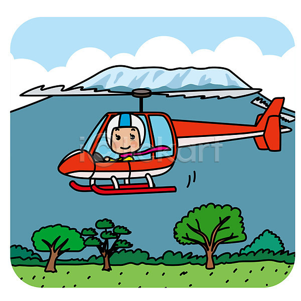 성인 여자 한명 AI(파일형식) 일러스트 나무 비행 산 상반신 세계여행 아프리카 야외 여행 헬리콥터