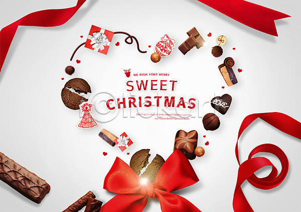 사람없음 PSD 편집이미지 리본 빨간색 선물상자 초코바 초콜릿 쿠키 크리스마스