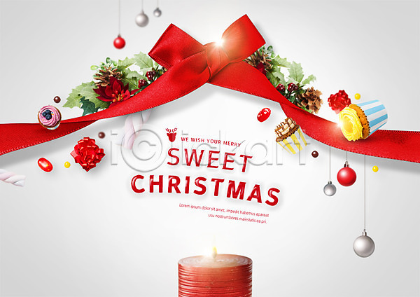 사람없음 PSD 편집이미지 디저트 리본 빨간색 장식볼 컵케이크 크리스마스 향초