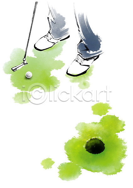 남자 성인 한명 PSD 일러스트 골프 골프공 골프채 구멍 다리(신체부위) 운동 캘리그라피
