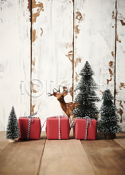 사람없음 JPG 포토 나무 나무바닥 사슴 선물상자 스튜디오촬영 실내 오브젝트 크리스마스 크리스마스용품 크리스마스트리