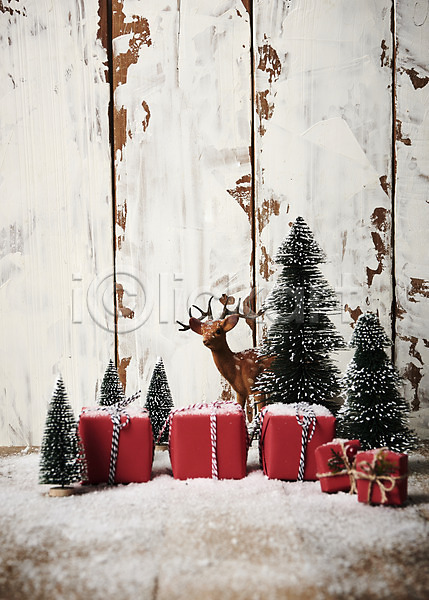 사람없음 JPG 포토 나무 나무바닥 눈(날씨) 사슴 선물상자 스튜디오촬영 실내 오브젝트 크리스마스 크리스마스용품 크리스마스트리