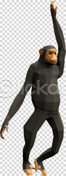 사람없음 3D PNG 디지털합성 입체 편집이미지 3D소스 동물 로우폴리 침팬지 편집소스 폴리곤 한마리