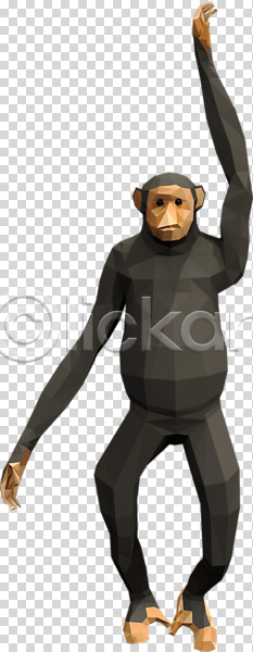 사람없음 3D PNG 디지털합성 입체 편집이미지 3D소스 동물 로우폴리 침팬지 편집소스 폴리곤 한마리