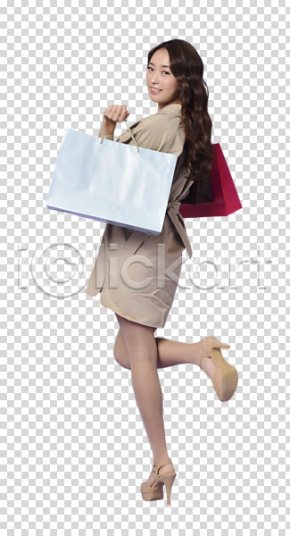 20대 여자 한국인 한명 PNG 뒷모습 편집이미지 뒤돌아보기 들기 서기 쇼핑 쇼핑백 웃음 이벤트 전신 편집 편집소스