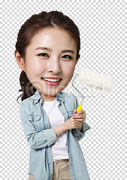 20대 여자 한국인 한명 PNG 앞모습 편집이미지 DIY SD캐릭터 들기 상반신 웃음 페인트롤러 페인팅 편집 편집소스