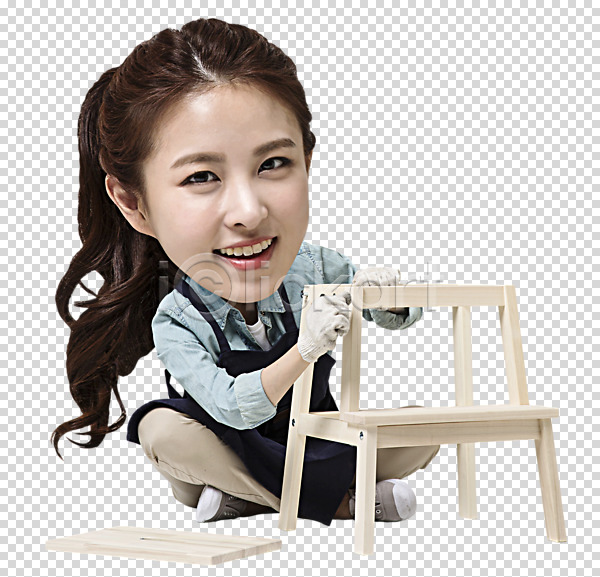 20대 여자 한국인 한명 PNG 앞모습 편집이미지 DIY SD캐릭터 목재 앉기 웃음 전신 편집 편집소스