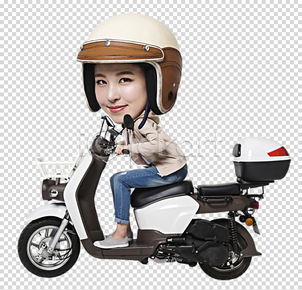 20대 여자 한국인 한명 PNG 옆모습 편집이미지 SD캐릭터 스쿠터 앉기 웃음 전신 편집 편집소스 헬멧