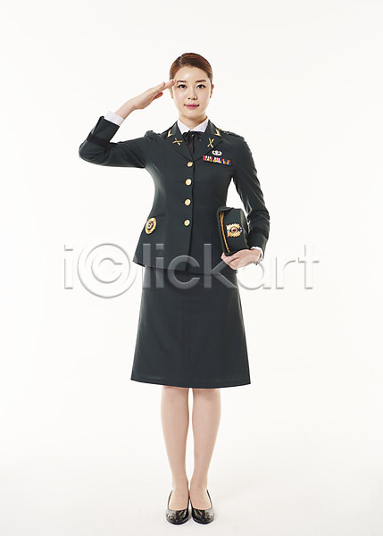 20대 성인 성인여자한명만 여자 한국인 한명 JPG 앞모습 포토 경례 군복 군인 서기 스튜디오촬영 여군 전신