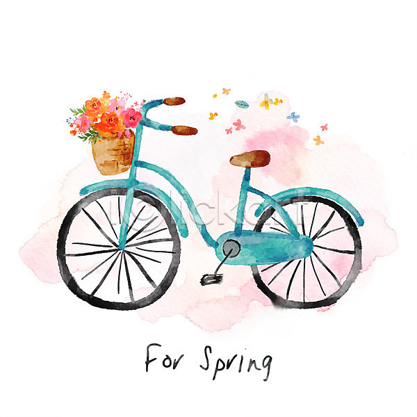 감성 사람없음 PSD 일러스트 꽃 꽃다발 꽃무늬 봄 수채화(물감) 자전거 파스텔톤