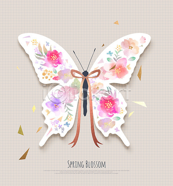 사람없음 PSD 일러스트 꽃 꽃무늬 나비 동물 리본 봄