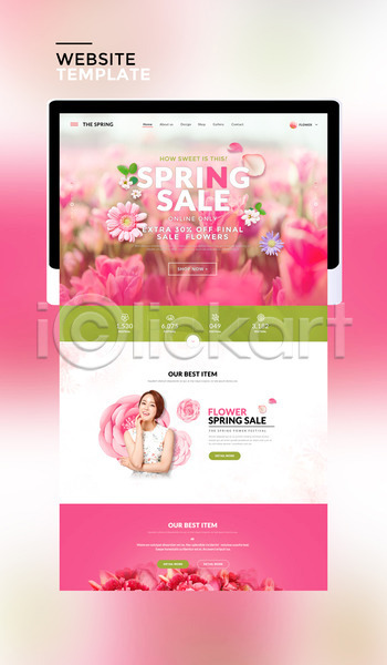 20대 성인 성인여자한명만 여자 한국인 한명 PSD 사이트템플릿 웹템플릿 템플릿 꽃 봄 분홍색 태블릿 홈페이지 홈페이지시안